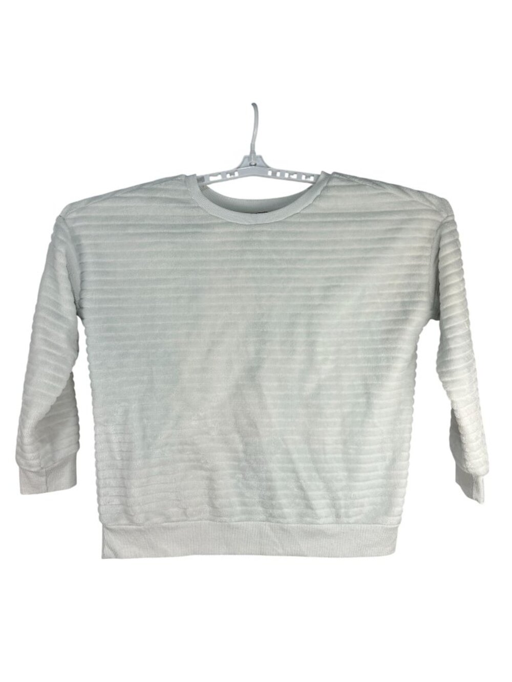A.n.a A New Approach Womens White Crewneck Sweatshirt Large Ribbed Pullover